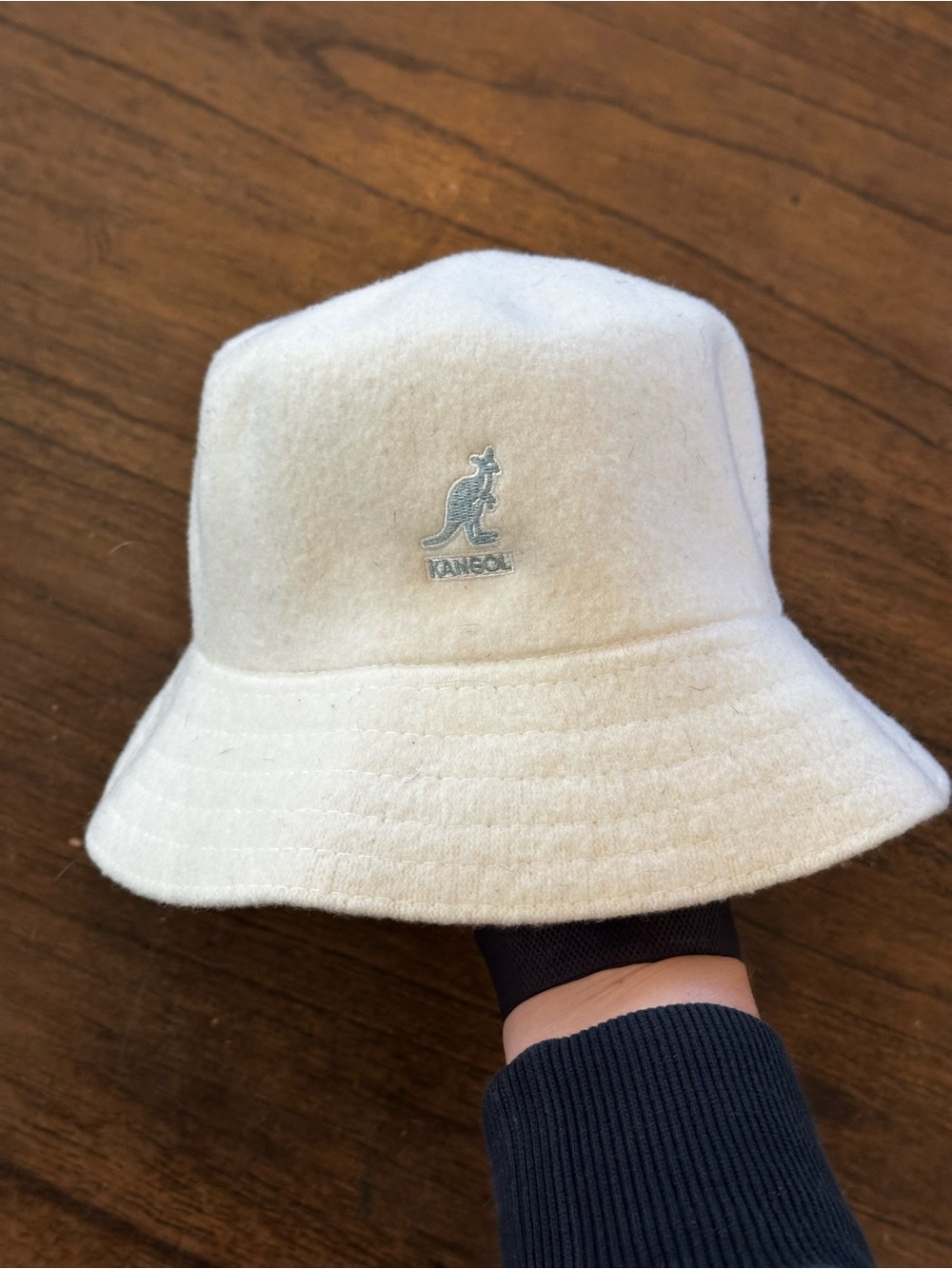 Kangol Wool Lahinch Bucket Hat Ivory Cream Small Embroidered Kangaroo